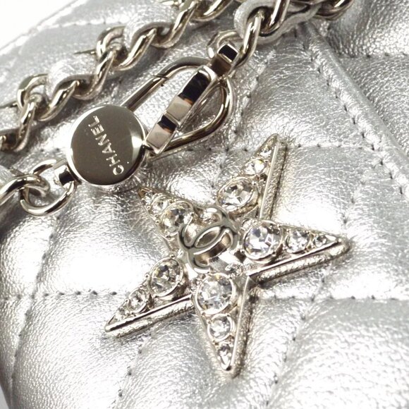 Chanel Silver Lambskin Straight Flap Chain Shoulder Bag - Picture 5 of 9